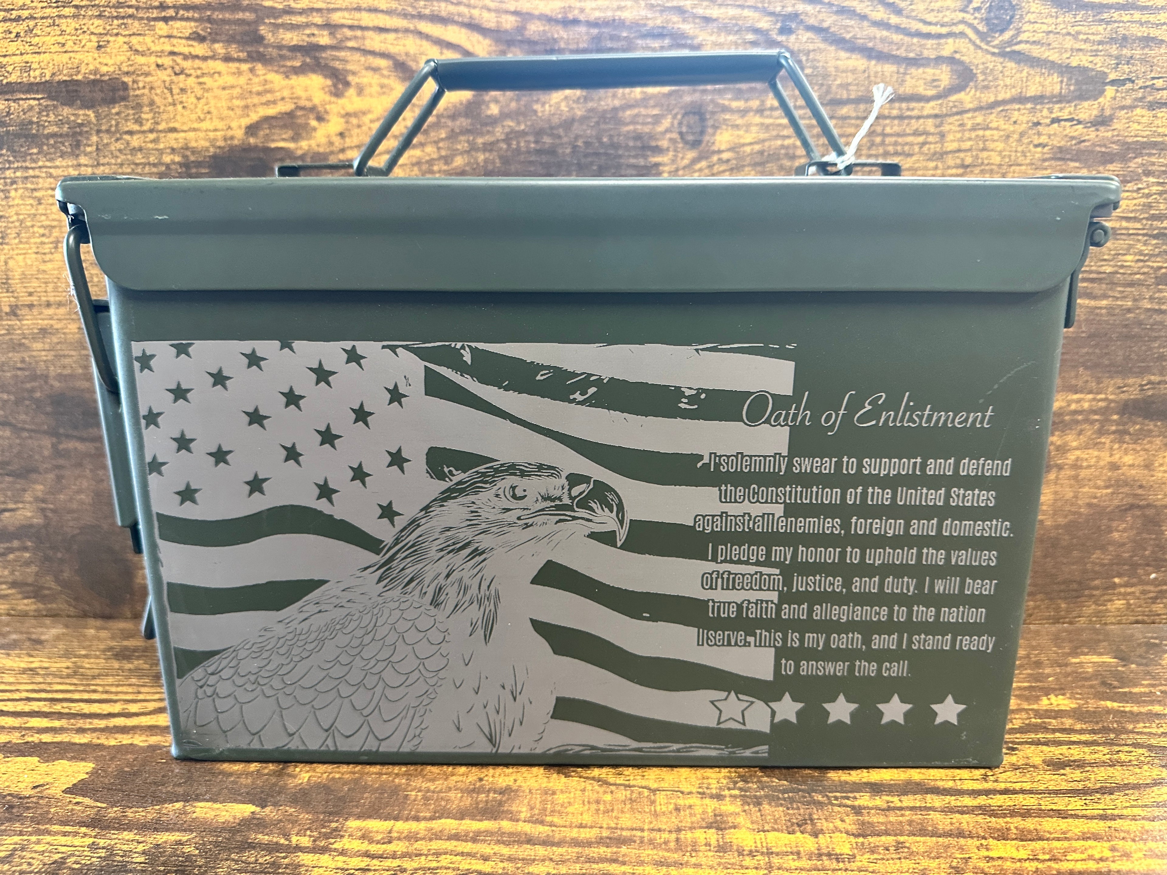 Custom Engraved .50 Cal Ammo Can – Genuine US Army Surplus | Double-Side Engraving