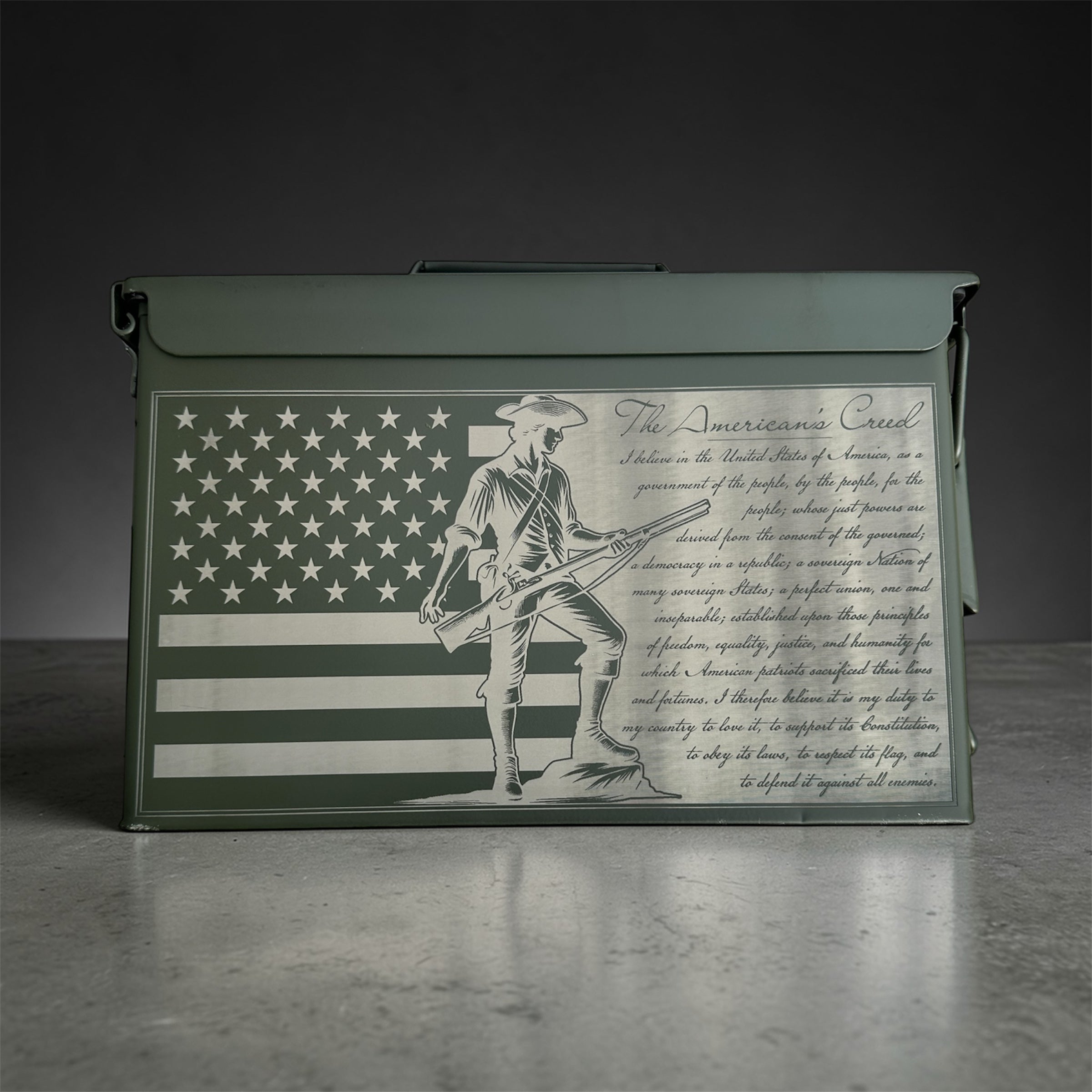 Custom Engraved .50 Cal Ammo Can – Genuine US Army Surplus | Double-Side Engraving
